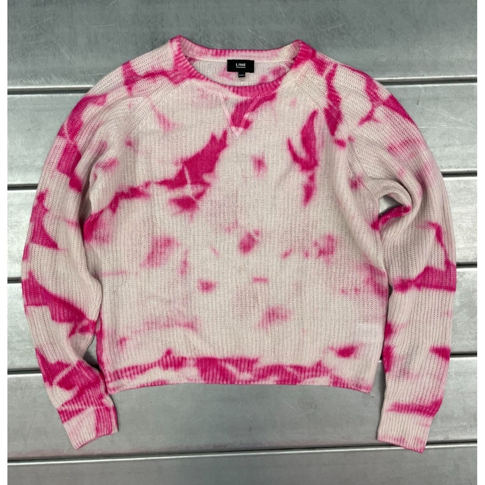 Line Cashmere Sweater‎ Womens Medium Hot Pink Tie Dye Pullover Ribbed Crew Neck